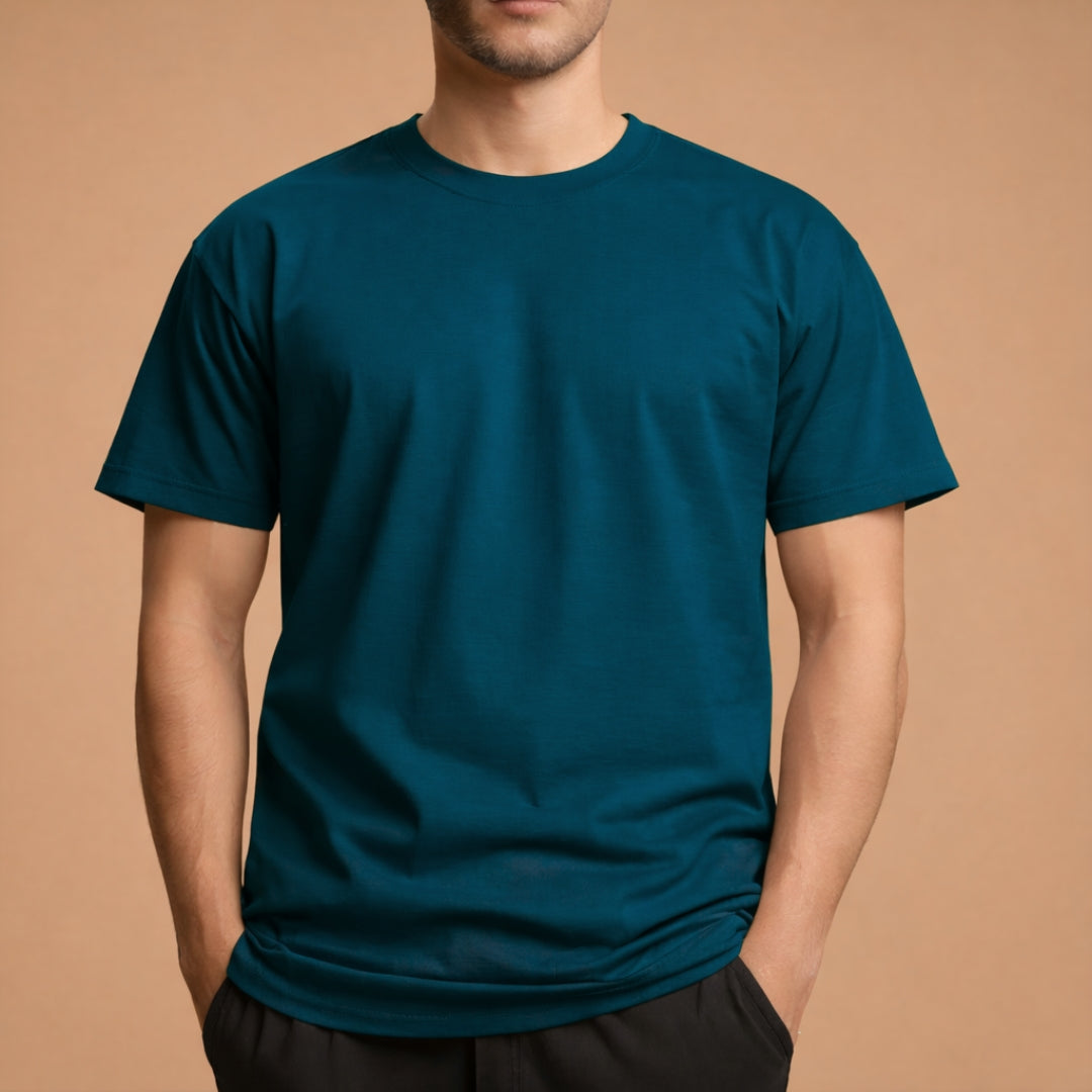 Half Sleeve Solid Premium Cotton T-Shirt ( Petrol Blue)