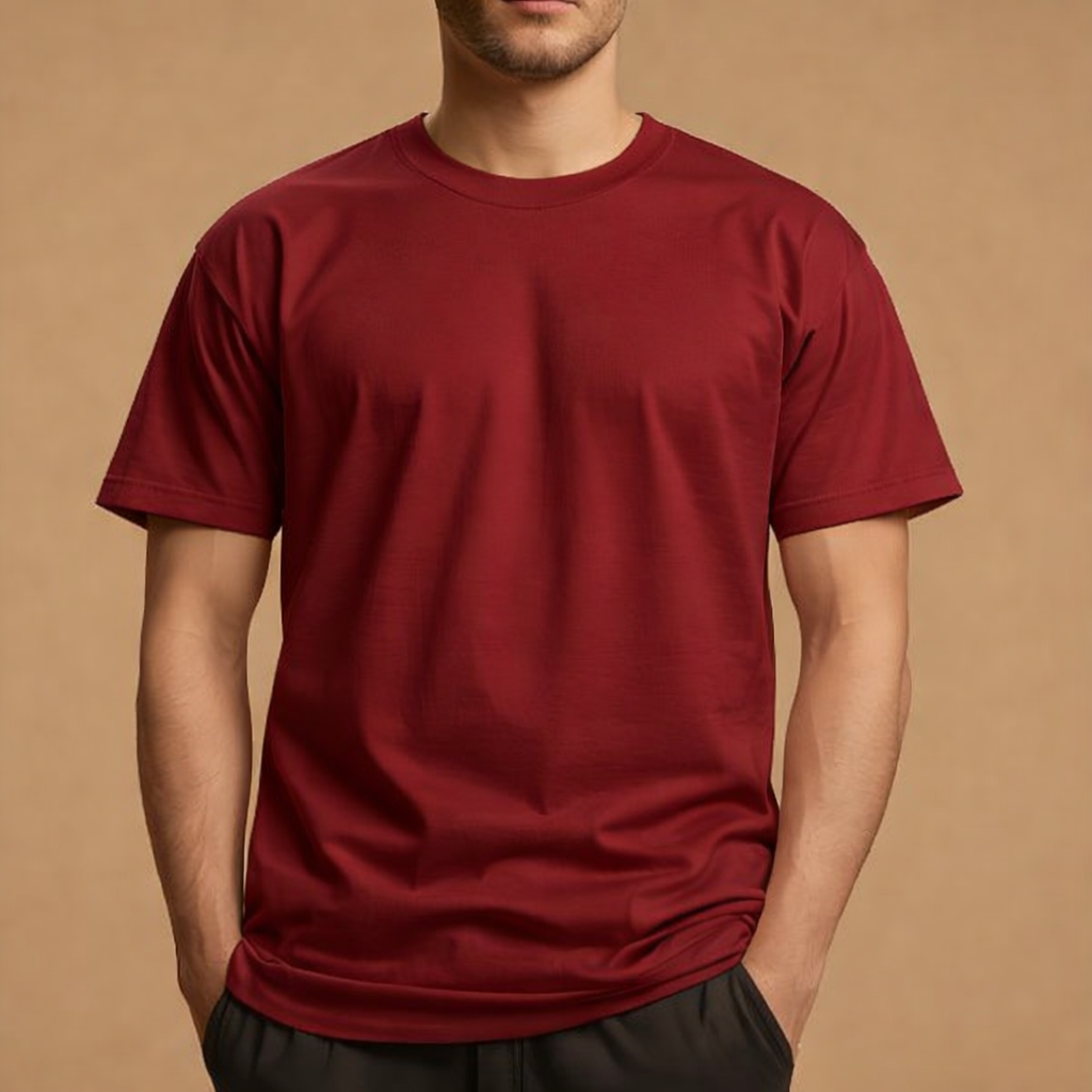 Half Sleeve Solid Premium Cotton T-Shirt ( Maroon)