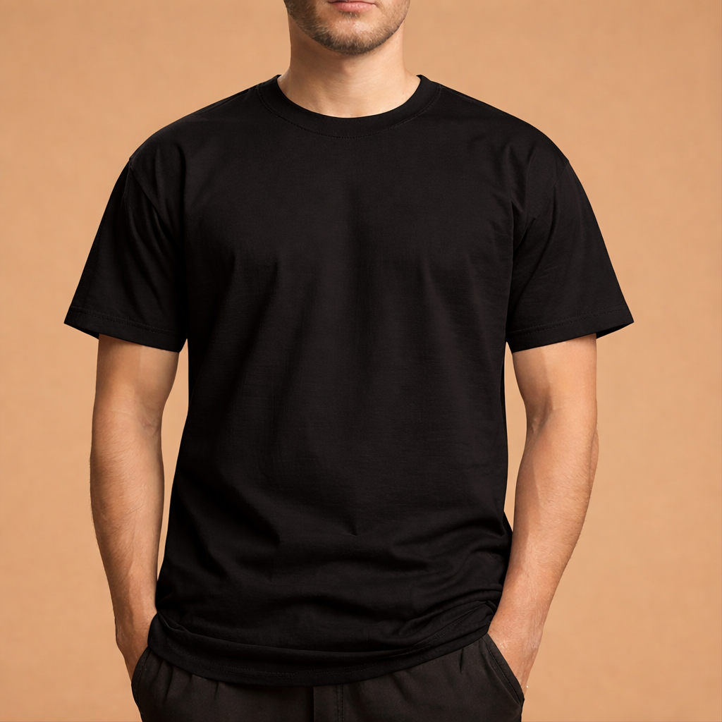 Half Sleeve Solid Premium Cotton T-Shirt (Black)