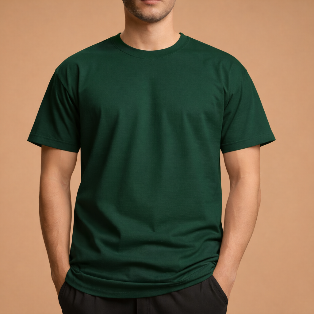 Half Sleeve Solid Premium Cotton T-Shirt ( Bottol Green)